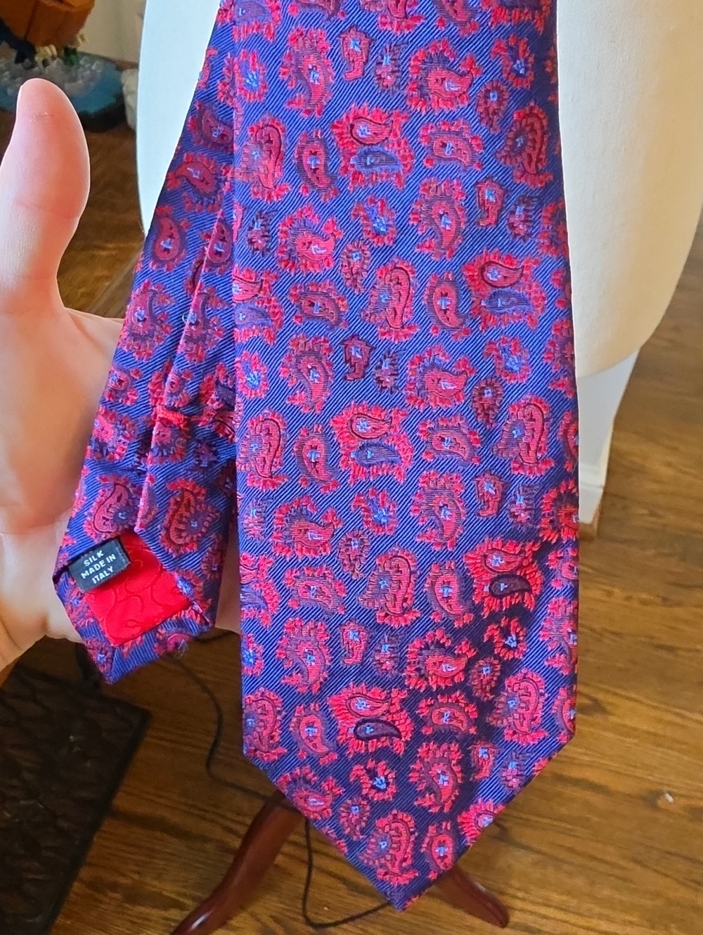 Vintage Christian Lacroix Silk Paisley Tie Navy And Red